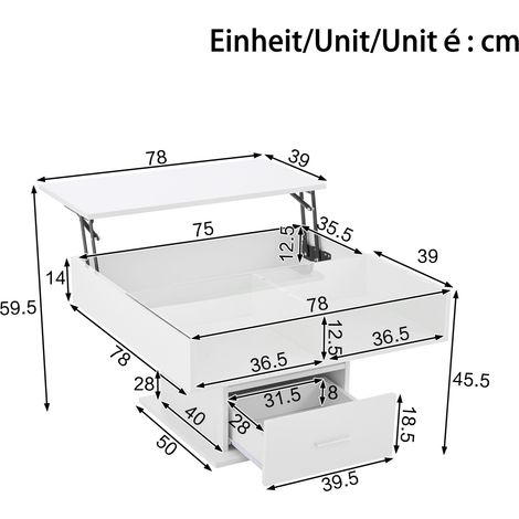 Mesa salón elevable con LED y almacenaje blanco moderna OKMYHOME (1/2)