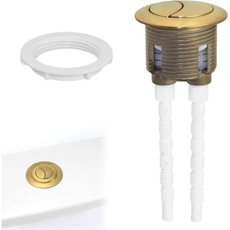 Bouton de chasse d'eau en laiton brossé, double chasse universelle pour trou de 38-42 mm, tige réglable, montage haut/avant pour WC rapproché. (1/5)