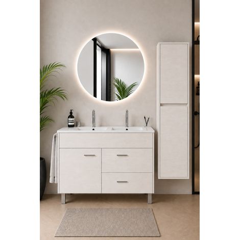 Meuble de salle de bain avec vasque ORIGENBATH SAMOS sans miroir 120x45 cm double vasque blanc nordique avec colonne (1/5)