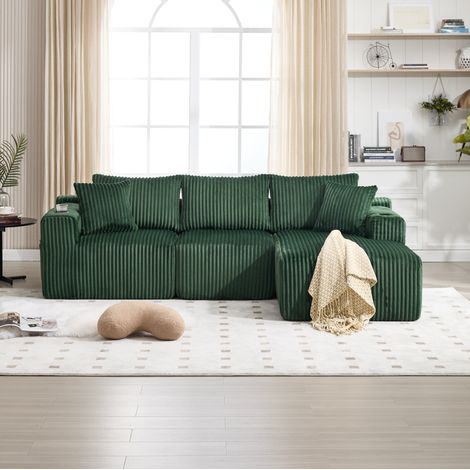 Modulares Sofa 257 x 160 x 62 cm aus grünem Cord mit Seitentaschen – MEUBLIV (1/5)