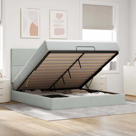 Estructura cama otomana colchones terciopelo gris claro (1/5)