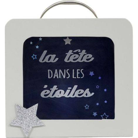 Tirelire Déco Enfant "Valise" 15cm Blanc & Gris (1/4)