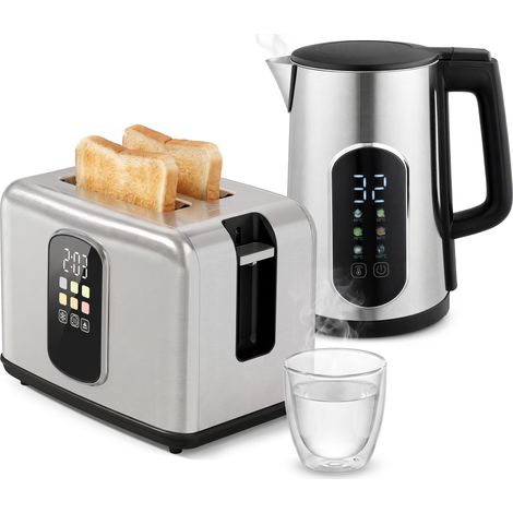 Ensemble bouilloire et grille-pain - HOMCOM - bouilloire 2200 W 1,5 L - grille-pain 2 tranches - acier inoxydable - argenté (1/5)