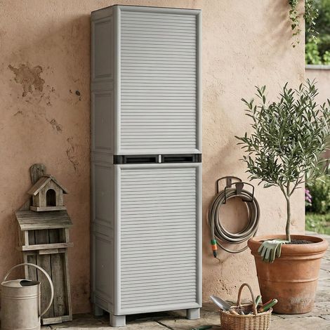 Dmora Armario exterior o interior interno, gabinete de 1 puerta y 2 estantes de polipropileno, 100% Made in Italy, 50x39h172 cm, color gris claro (1/4)