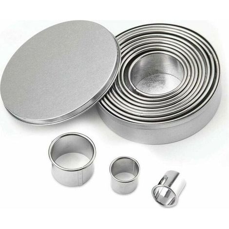 Emporte-pièces ronds en acier inoxydable 12 pièces – Tailles de 2,4 cm à 11,5 cm – Pour biscuits, pâtisseries et mini pizzas - 12PCS (1/5)
