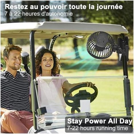 Ventilateur à pince portable 4000 mAh avec télécommande, rechargeable avec fonction batterie externe, lumière LED, minuterie, 4 vitesses – pour poussette, voiturette de golf, bureau, camping et voyage (1/3)