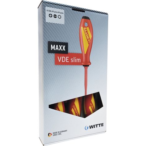 Jeu de 6 tournevis WITTE isolés jusqu'à 1 000 V avec tige réduite MAXX VDE Slim