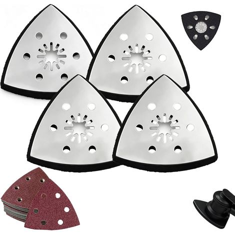 2 Plates-formes De Ponçage Triangulaires 93mm Avec 6 Trous + 12 Papiers Abrasifs – Pour Outil Multifonction Oscillant, Ponçage Du Bois, Métal, Plastique Et Pierre (1/5)