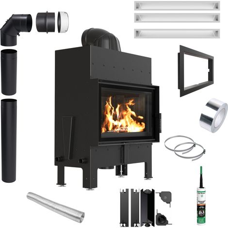 Kamineinsatz aus Stahl KRATKI FLOKI M 10 kW Ø 200 schwarz Verkleidung (1/5)