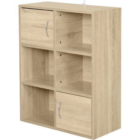 Bibliothèque en bois 3 étagères 4 compartiments 2 portes 61.5x29.5x80cm