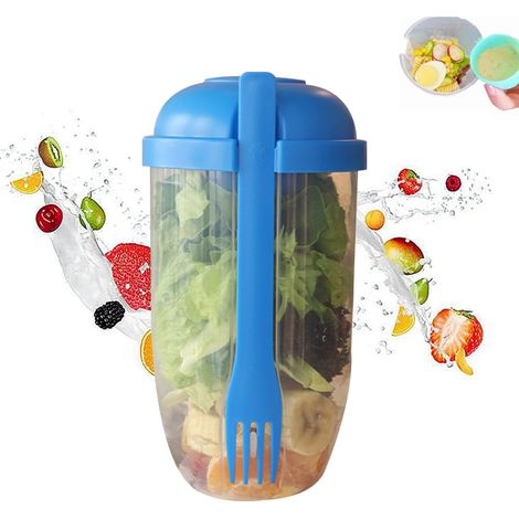 Ensemble de contenants pour salade fraîche à emporter, shaker à salade Keep Fit avec fourchette et porte-vinaigrette (1/5)