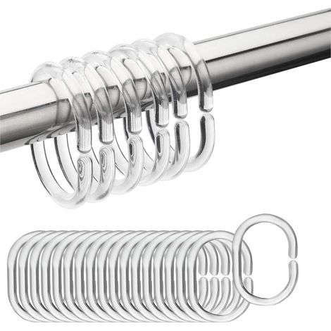 24 - Anneaux de rideau - Crochets en C - Plastique PP résistant - Glissement silencieux - Pour salle de bain et douche - Transparent - 4,4x2,8x0,55cm (1/5)