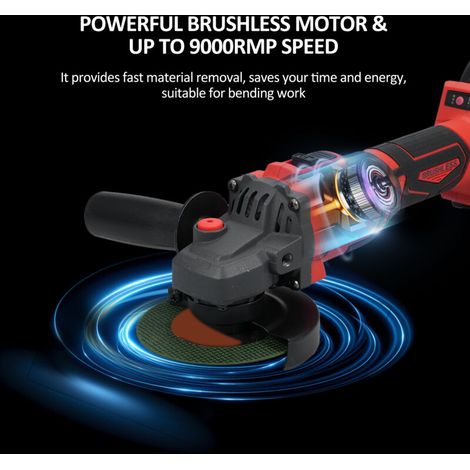 Jeffergarden Meuleuse d'angle sans fil 21 V 9000 tr/min, outil de meulage sans balais, avec batterie 4,0 Ah et chargeur, poignée auxiliaire réglable, convient pour la découpe, le meulage et le polissa