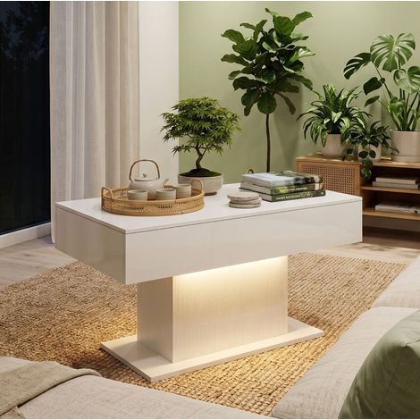 Table basse LED avec rangement, 2 tiroirs, blanc brillant HAVRYA (1/5)