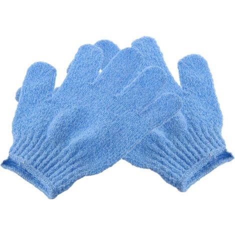 Lot de 2 gants de douche exfoliants en nylon pour hommes, femmes et enfants (bleu) (1/5)