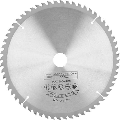 Disque de coupe en carbure TCT pour métal, bois et plastique, 254 x 30 mm, 60 dents (1/5)