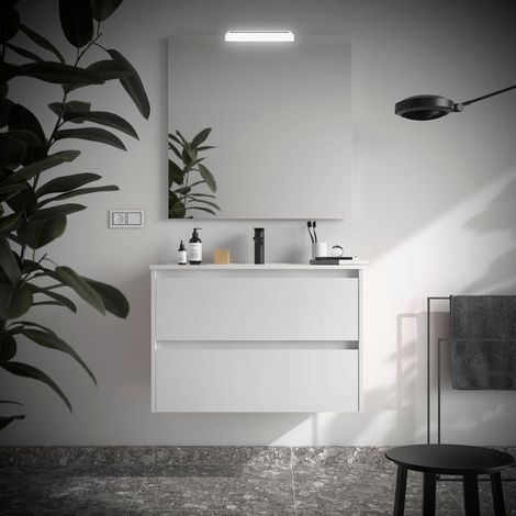Badezimmermöbel NOJA 800 2 Schubladen WHITE GLOSS + Waschtisch + Spiegel (1/2)