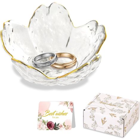 Plateau à bijoux en verre - 1 unité - Forme fleur - Rangement bagues et clés - Décoration chambre et salle de bain - 9x9x4 cm (1/5)