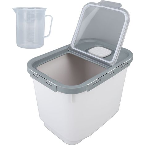 Conteneur de stockage de riz de 22lb, boîte transparente à rabat, boîte à farine, hermétique, étanche à l'humidité, seau de grande capacité blanc (1/5)