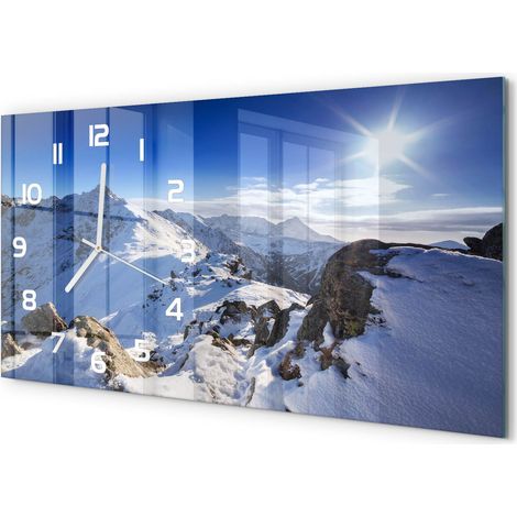 Horloge Murale Salon 60x30 cm Panoramique Verre Trempé Décoration Murale Le sommet des Tatras (1/5)