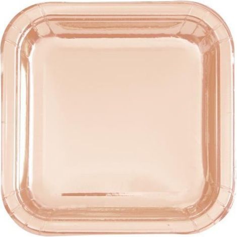 8 Assiettes en carton carrées roses gold métallisées 23 cm (1/2)
