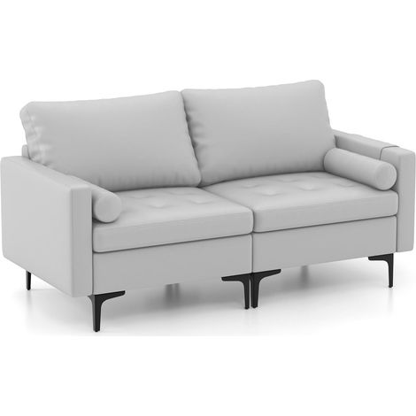 COSTWAY Modular Sectional Sofa Couch with 2 Removable Bolsters & Solid Metal Legs (1/5)