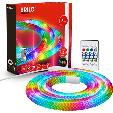 Briloner Ruban LED Télécommande 2 m ronde 8 W RGBIC changement de couleur éclairage à 360 degrés blanc - Bande LED salon fête jeux (1/5)