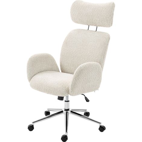 HOMCOM Poltrona Ufficio in Bouclé, Altezza Regolabile, Grigio Chiaro-Bianco (1/5)