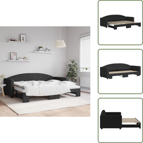 The Living Store Tagesbett Ausziehbar Schwarz 80x200 cm Stoff - Schlafsofa - Doppelbett - Gästebett - Tagesbett - Wohnzimmer Möbel