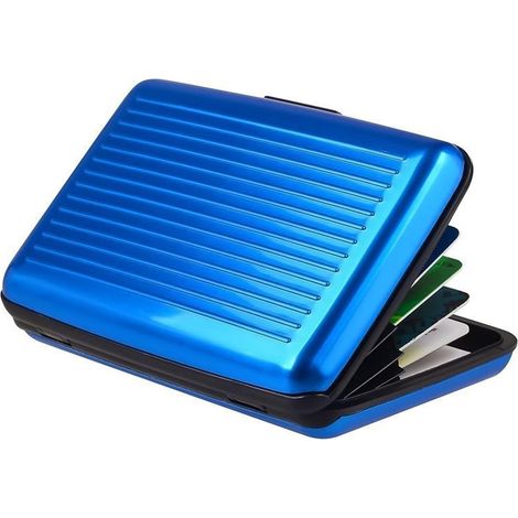 Portafoglio in metallo con protezione RFID per carte di credito e biglietti da visita, per uomo o donna, 3x5 con divisori (blu, taglia unica)