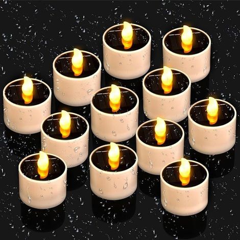 12 pcs Bougie LED Solaire, Flamme Vacillante, Étanche IP65, pour Jardin Balcon Extérieur