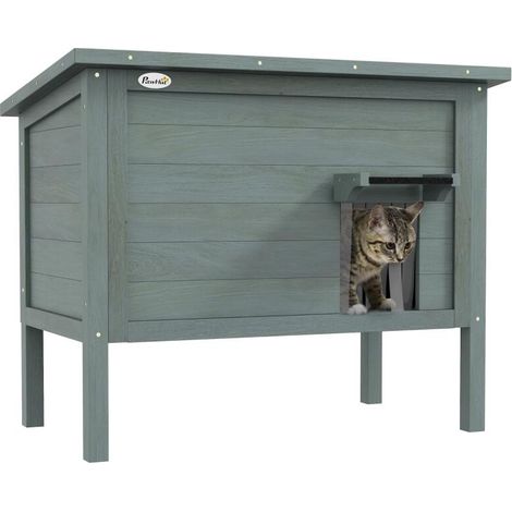 Niche pour chats en bois surélevée avec toit ouvrable isolée 85 x 50 x 68,5 cm gris foncé et noir pour extérieur (1/5)