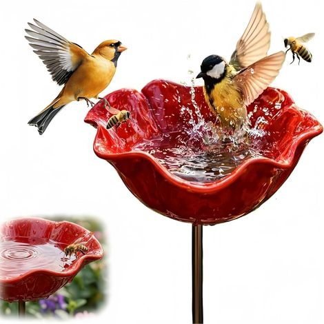 Bain D‘Oiseaux Sur Tige, Abreuvoir Mangeoire Oiseaux Exterieur, Bain Oiseau x Artisanal Fleur, Mangeoire Oiseau x DéCoration Pour Jardin, Pour Oiseauxs E Abeilles (1/5)