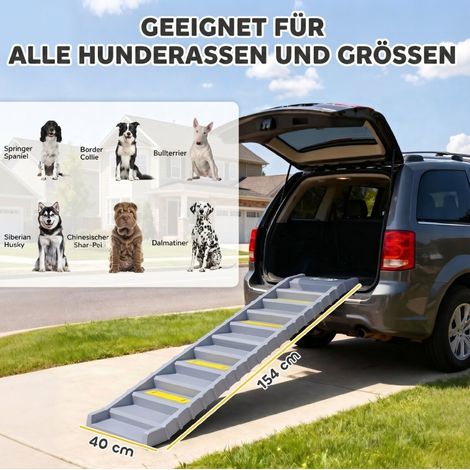 Rampa pieghevole per cani 154x40 cm in plastica grigia, 10 gradini, per auto - MEUBLIV (1/5)