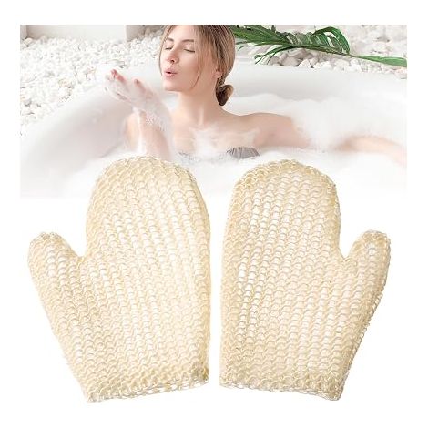 Guante exfoliante corporal de sisal de 2 piezas, guante de crin de caballo, guante exfoliante corporal, exfoliante natural y eficaz, para cuerpo y rostro para mujeres y hombres, limpia y purifica la p (1/5)