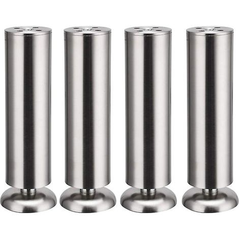 4 pieds de meuble ronds en acier inoxydable de 300 mm pour armoire de cuisine, avec tapis en caoutchouc, sûrs et silencieux. (1/4)