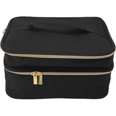 Organisateur Couture Double Couche Polyester Imperméable Noir Rangement Accessoires Fil Aiguilles Ciseaux Poches Zippées (1/5)