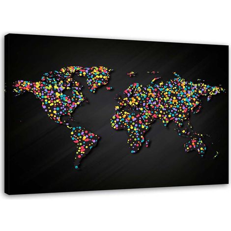 Stampa su tela, Mappa del mondo con punti colorati - 60x40 (1/4)