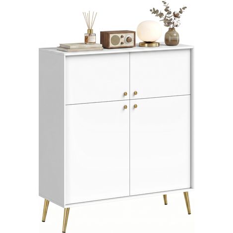 Buffet moderne de 105,4 cm avec 4 portes à fermeture douce et pieds en métal, pour salle à manger et cuisine, blanc crème (1/5)