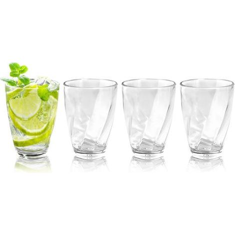 Lot de 4 verres à eau en plastique transparent incassable, réutilisables pour la maison, les pique-niques, les fêtes, passent au lave-vaisselle, empilables 355 ml (1/5)