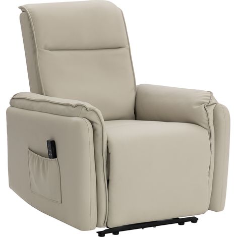 Fauteuil massant électrique, revêtement similicuir, repose-pieds, poche latérale, beige (1/5)