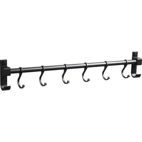 Barre de Cuisine Aluminium Barre Murale Porte Ustensiles de Cuisine avec 6 Crochets，pour Salle de Bain Placards Meuble Chambre Vêtements (1/4)