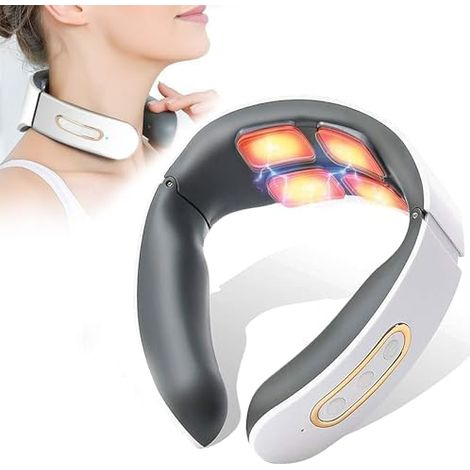 6 Modes 9 Niveaux Massage de cou Electrique Intelligent,Massage à Impulsions sur 4 Têtes et Fonction de Chauffage à Température Constante pour Un massage Précis Au Bureau et à Maison