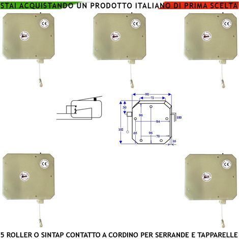 Contatto a Corda 5 Pezzi Roller Antifurto Protegge la Serranda Dal Taglio Strappo e Sollevamento la Fune in Nylon che Scorre su Carrucola in Ottone Impulsi Veloci 4/6 mS Necessita di Conta Impulsi (1/2)