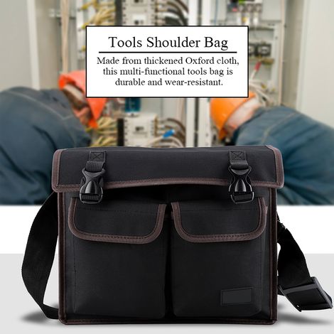 Sacoche porte-outils en tissu Oxford épais, avec bandoulière et organiseur, pour électricien et réparateur (noir) (1/5)