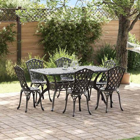 Garten Essgruppe 7 pcs Schwarz Aluminium