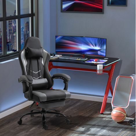 Chaise gaming noire 62 x 52 x 122-128 cm – inclinable, repose-pieds (1/5)