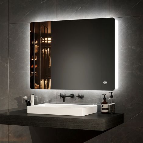 EMKE LED Illuminated Bathroom Mirror with Light Dimmable Bathroom mirror with Shaver, Touch Switch, Demester, Fuse, 60x80CM