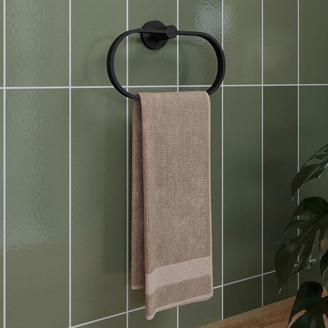 Croydex Flexi-Fix Towel Ring, Matt Black, Screw or Glue - Metra (1/5)