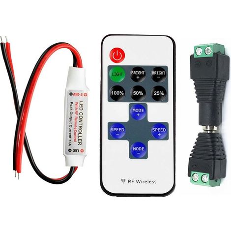 Télécommande RF sans Fil Gradateur LED 12A - Contrôleur de Luminosité pour Bandes LED Monochromes 5050/3528/2835/5630 - DC 5V-24V, Compatible 2 Broches (1/5)